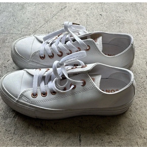 Converse White platform Sneakers with Rose Gold Accents - Picture 2 of 2
